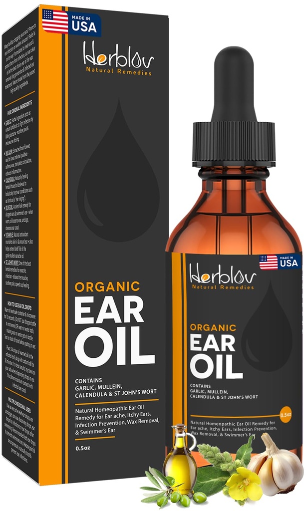 耳の感染症のための有機耳油 - 感染症の予防のための自然な Eardrops、スイマーの耳&ワックスの取り外し - キッズ、大人、赤ちゃん、犬の耳痛治療 - Mullein、ニンニク、カルレンデュラ、米国製