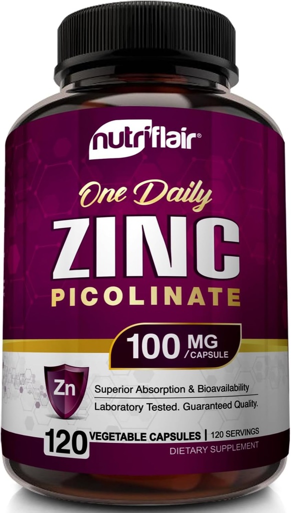 NutriFlair 亜鉛ピコリネート 100 mg, 120 カプセル - ビーガン, 非GMO, 米国製, サードパーティのラボテスト