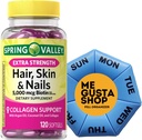 Extra Strength Hair, Skin & Nails Dietary Spring Valley Supplement, Biotin, Collagen, Gelatin 120 ct Includes Pill Organizer