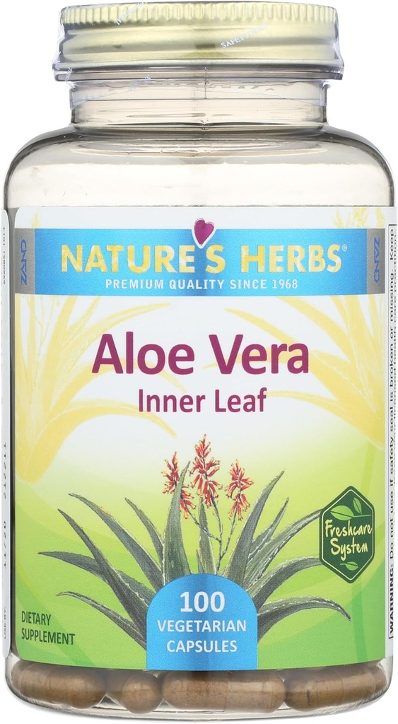 Nature's Life Aloe Vera Inner Leaf | Skin Health, Digestive Support & Regularity Formula | with Fennel | Non-GMO & Vegan | No Fillers | 100 Veg Caps