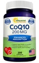 aSquared栄養CoQ10(200カプセルと200mg) - 高吸収ビーガンCO Q-10パウダー - Enzyme Ubiquinoneサプリメントピル、余分な酸化防止補酵素Q10ビタミン、Coq 10 SoftgelsにAlernative
