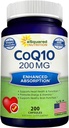 aSquared栄養CoQ10(200カプセルと200mg) - 高吸収ビーガンCO Q-10パウダー - Enzyme Ubiquinoneサプリメントピル、余分な酸化防止補酵素Q10ビタミン、Coq 10 SoftgelsにAlernative