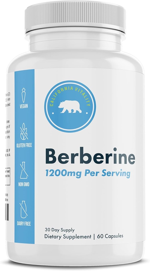 Berberine Supplement 1200mg – 60 Vegan Capsules – Gluten Free, Non-GMO, Dairy Free – 30 Day Supply