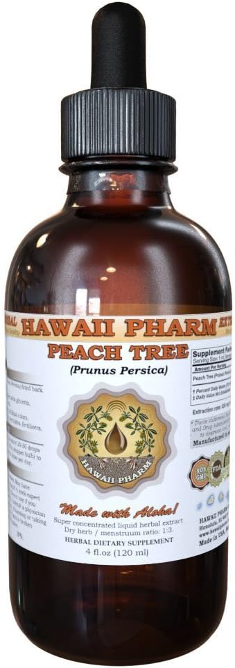 HawaiiPharm Peach Tree Liquid Extract, Peach Tree (Prunus persica) Bark Powder Tincture, Herbal Supplement, Made in USA, 4 fl.oz