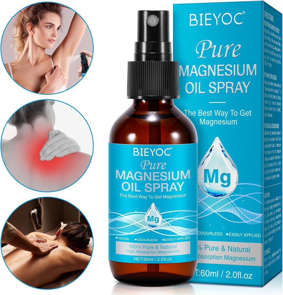 Magnesium Spray, 100% Pure & Organic Natural Magnesium Oil Spray for Feet Glass Bottle, Soothing Relief & Relaxation, Easy to Absorb and Use
