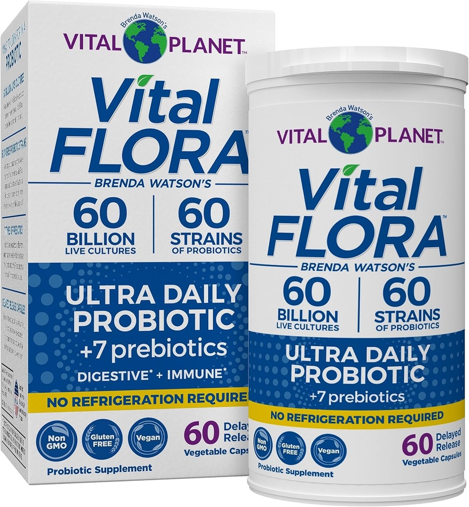 ヴィタルプラネット - Vital Flora Ultra Daily Probiotic 60 Billion CFU、60 Diverse Strains、7 Organic Prebiotics、免疫サポート、ダイジェストヘルスシェルフ、女性と男性の60カプセルのための安定したプロバイオティクス