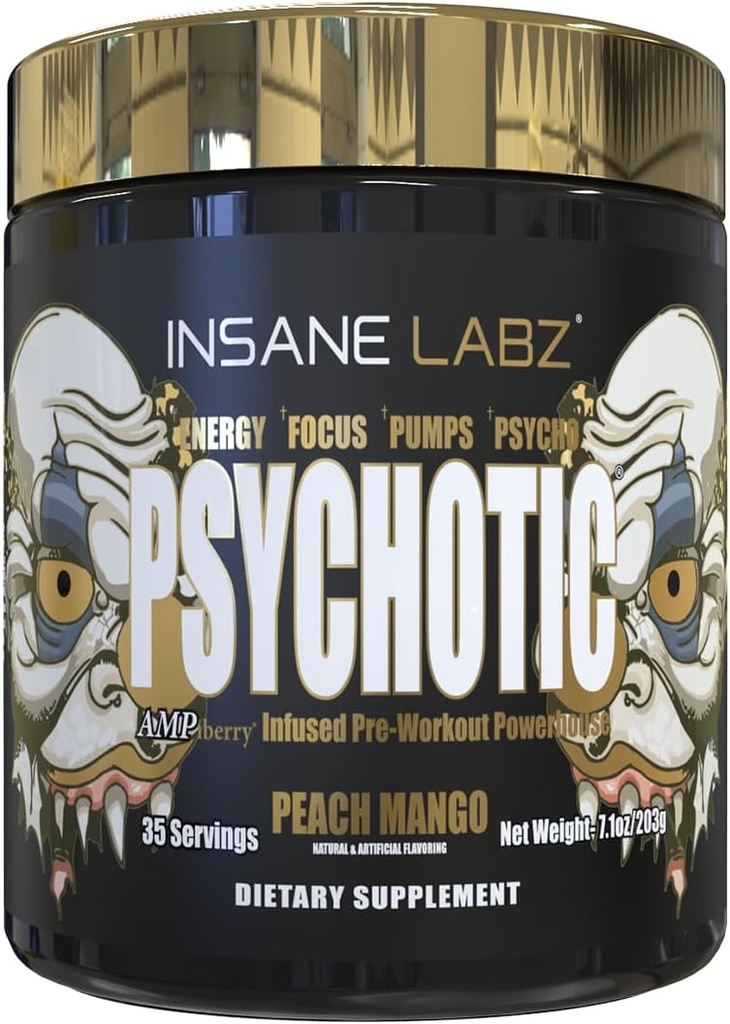 Insane Labzの精神医学の金、高い興奮剤のプレワークアウトの粉、Beta Alanine、DMAEのBitartrateの優秀なLastingエネルギー、ポンプおよび持久力、ブースター無し(35のサービング、ピーチマンゴ)