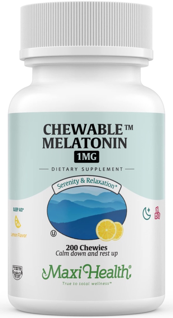 マキシの健康のChewableのMelatonin、Kosherのレモン味、大人のためのMelatonin及び子供、大人のための自然な援助、MelatoninのChewableの代わりのMelatoninのガミーの子供の線量、(200の計算)