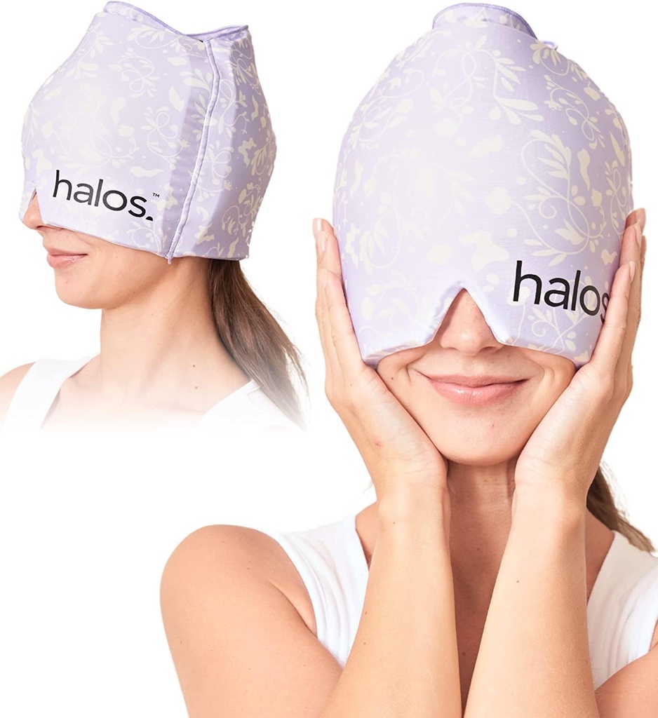 MyHalos® Migraineの救助の帽子、30%のより厚く、2Xより多くの冷却のゲルは、より長く、形態の付属品の氷の帽子、アイスパックの頭部の覆いの救助、張力頭痛の救助の帽子(バイオレット)のためのより冷たい滞在します