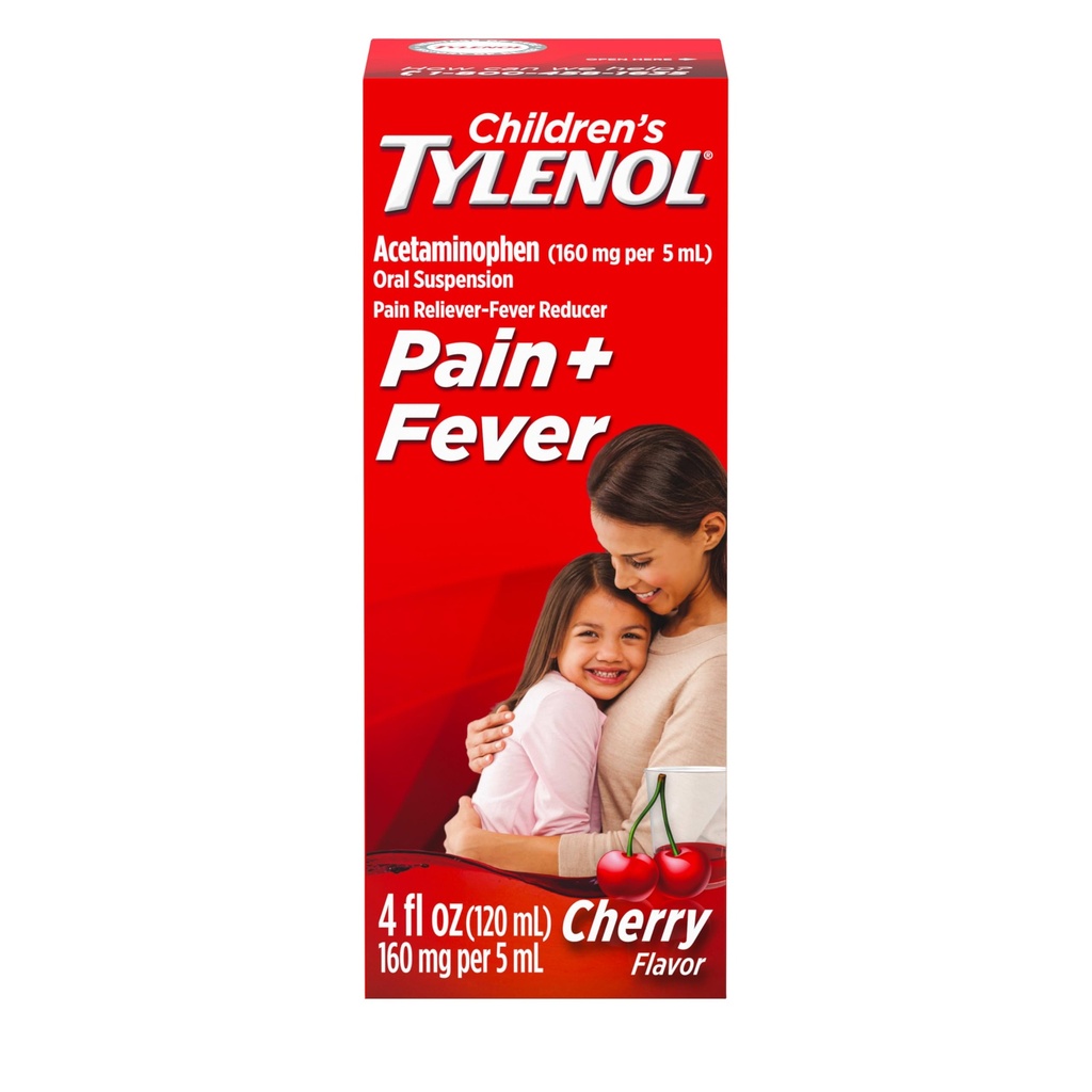 子供の Tylenol の液体の口頭懸濁液の薬、アセトアミノフェンの痛みの Reliever 及びフィーバーの減力剤、Aspirin の Ibuprofen 及びアルコール・フリー、チェリー、4 Fl。 Oz