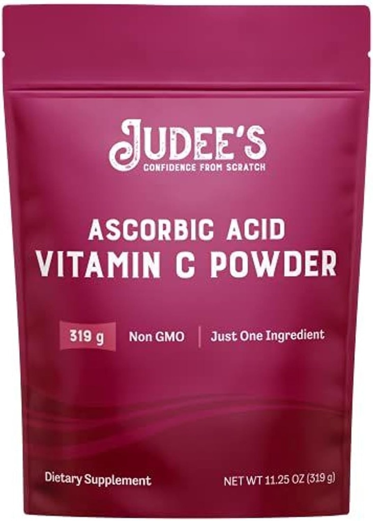 JudeeのグルテンフリービタミンCパウダー - 11.25 Ozポーチ - 非GMO、グルテンフリー&ナッツフリー、免疫サポート、キャンニング&ヘアパウダーのためのアスコルビン酸を粉末