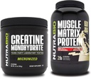 NutraBio Creatine Monohydrate, Unflavored, (150 g) and Muscle Matrix Protein Powder, (Vanilla) Supplement Bundle – Muscle Energy, Maximum Growth, Recovery, and Strength