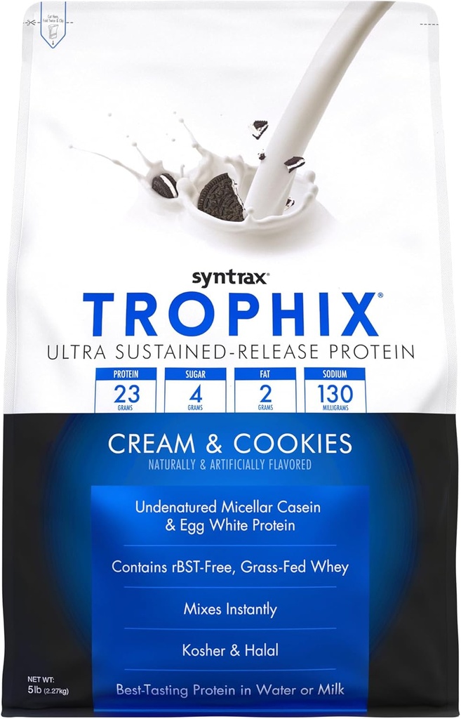 Syntrax Nutrition Trophix、Ultra Sustained-Release Protein Powder Blend、クリーム&クッキー、5ポンド。 本物のクッキーピース