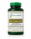グリーンオーガニックサプリメント(パック-1) ビタミンB12&葉酸、1000mcg、90 VCaps、手作り、ビーガン、非GMO、神経系の機能をサポート、および皮膚の完全性、髪&肝臓