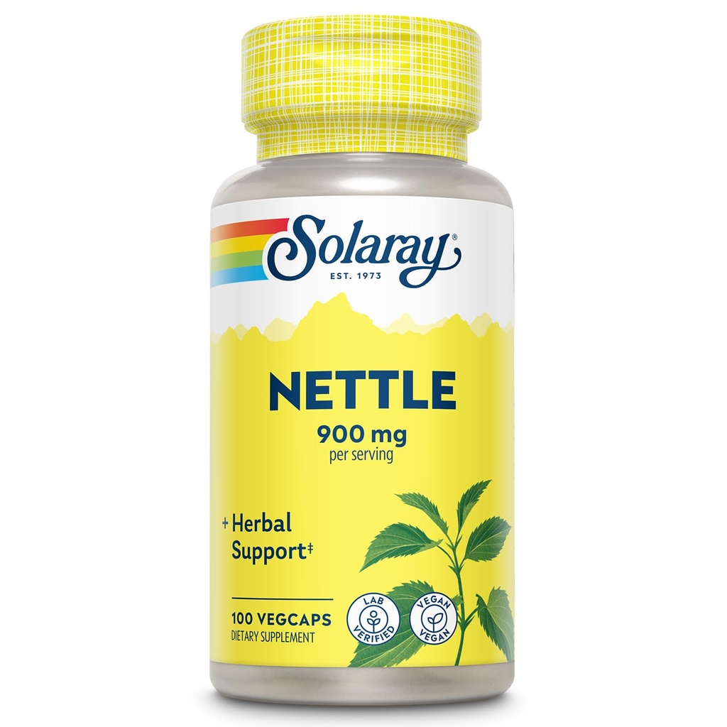 SOLARAY Nettle 900 mg - 有機イラクサリーフサプリメント - 腎臓、尿素、および前立腺サポート - アレルギー対応と呼吸ウェルネスの伝統的な使用 - ビーガン - 50 サービング、100 VegCaps