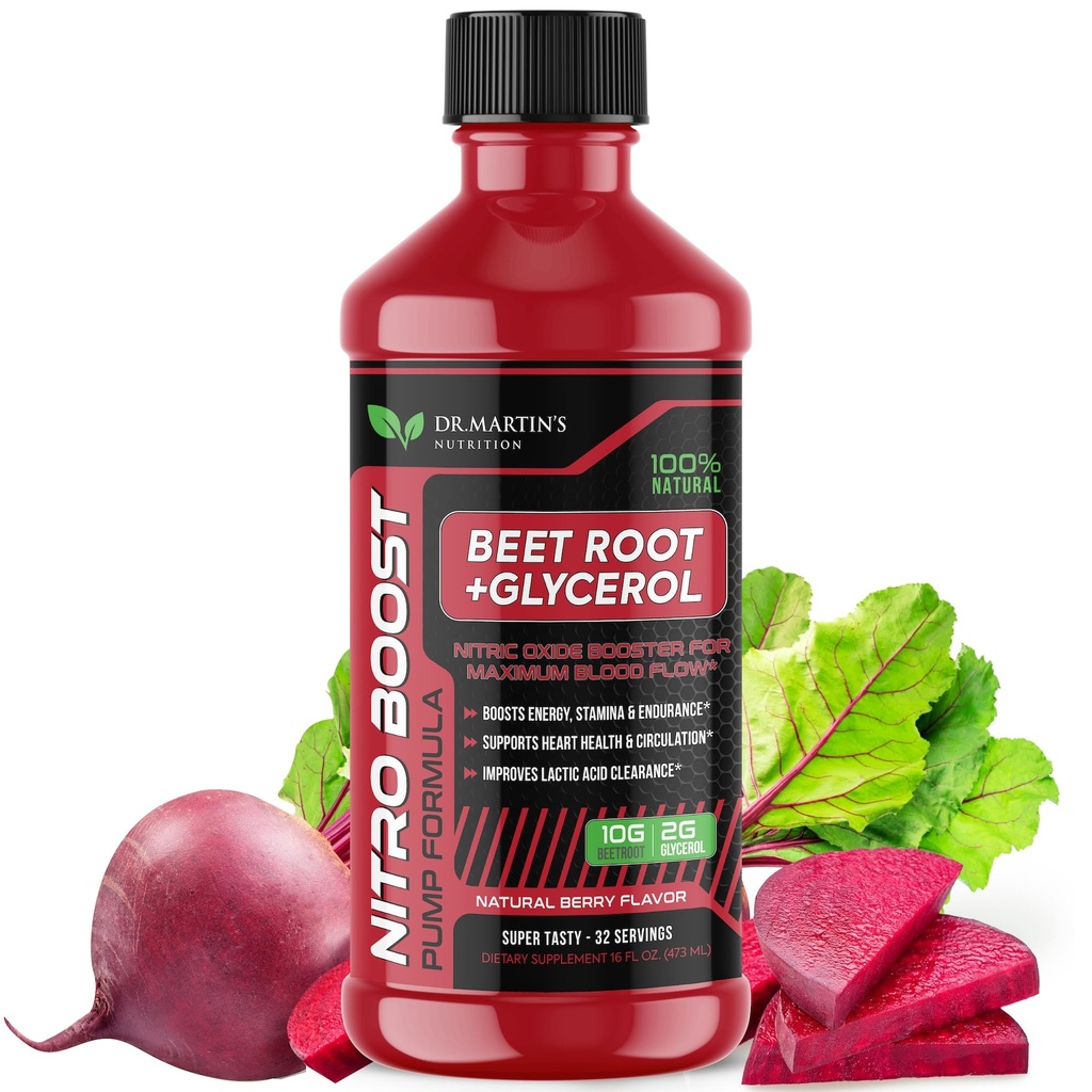 DR. MARTIN'S NUTRITION NitroBeet 12,000mg Beet Root + Glycerol for Blood Flow, Pumps & Endurance | 心の健康と循環をサポート | 男性と女性のための自然なビートルートサプリメント