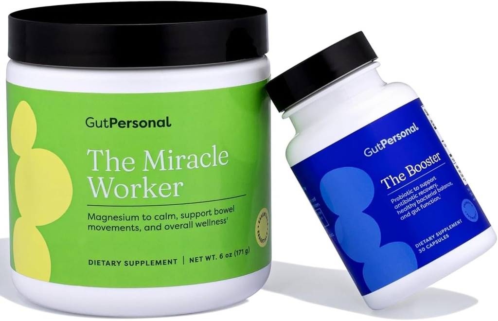 GutPersonal The Gut Fix™ Bundle: The Miracle Worker Magnesium Powder Supplement, Strawberry Flavor, 30 Servings + The Booster Targeted Probiotic, Capsule, 60 Servings