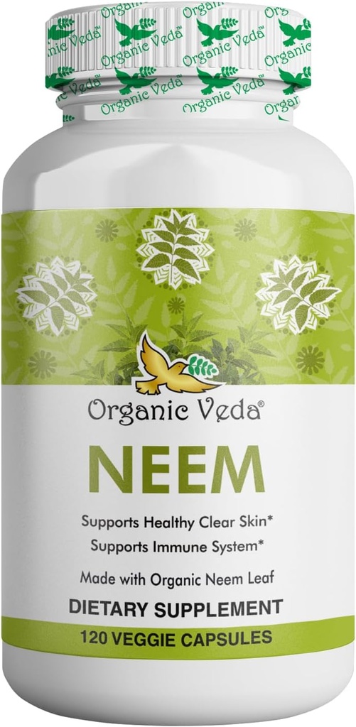 有機性VedaのNeemのカプセル、1000mg - AyurvedicインドのNeemの葉の粉となされる有機性草の補足-サポートRadeiantの皮、免疫、デトックス、健康な炎症反応- 120のVeggieのカプセル