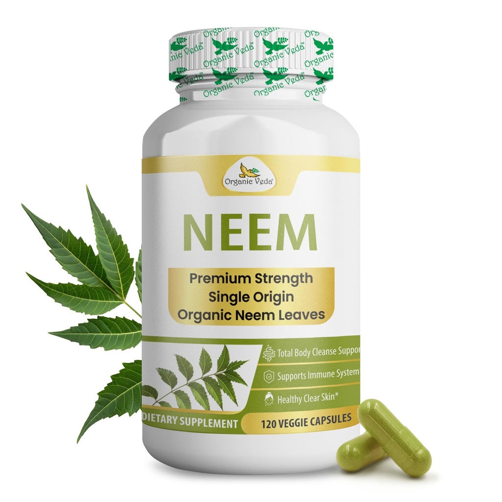 有機性VedaのNeemのカプセル、1000mg - AyurvedicインドのNeemの葉の粉となされる有機性草の補足-サポートRadeiantの皮、免疫、デトックス、健康な炎症反応- 120のVeggieのカプセル