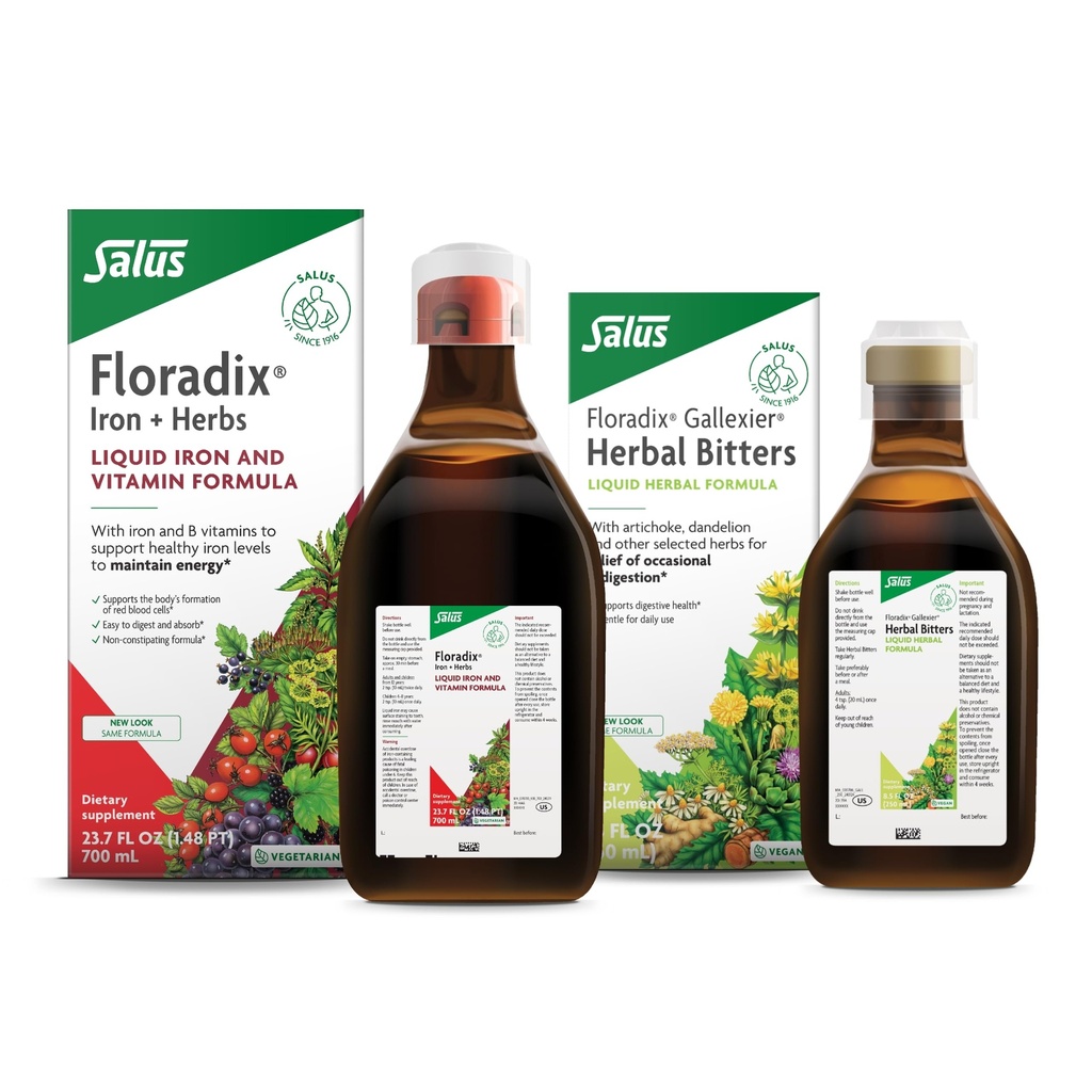 Salus Gallexier Herbal Bitters(8.5 oz) & Iron & Herbs(23.7 oz) バンドルによるFloradix - 消化器サポートのためのハーブビター* - 健康なエネルギーサポートのための鉄の補足*