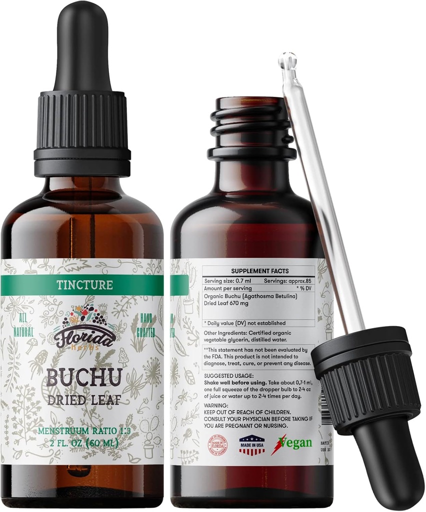 Buchu Tincture、有機Buchuのエキス(Agathosma Betulina)は葉の健康の補足、風邪-出版物された有機性野菜のグリセリン2のoz、670のmgで非GMOを乾燥しました