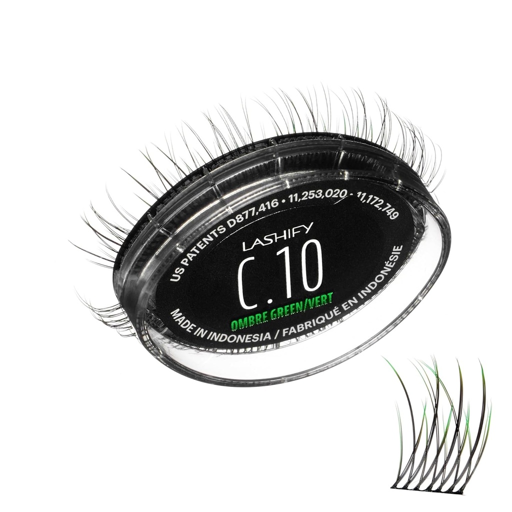 Lashify Curl 10mm Gossamer Eyelash Extensions Refill in Ombre Green, Easy DIY False Lashes for a Natural Look