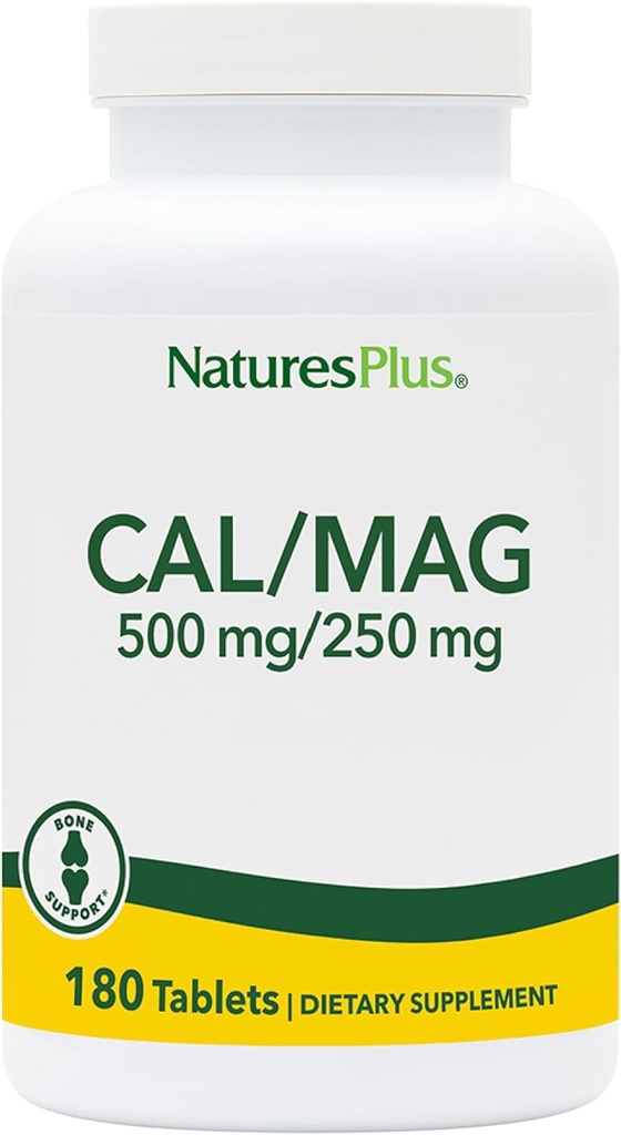 NaturesPlus Cal / Mag - 180 ベジタリアンタブレット - 500 mg カルシウム、250 mg マグネシウム - エネルギー生産をサポート&全体ウェルビーイング - 180 サービング