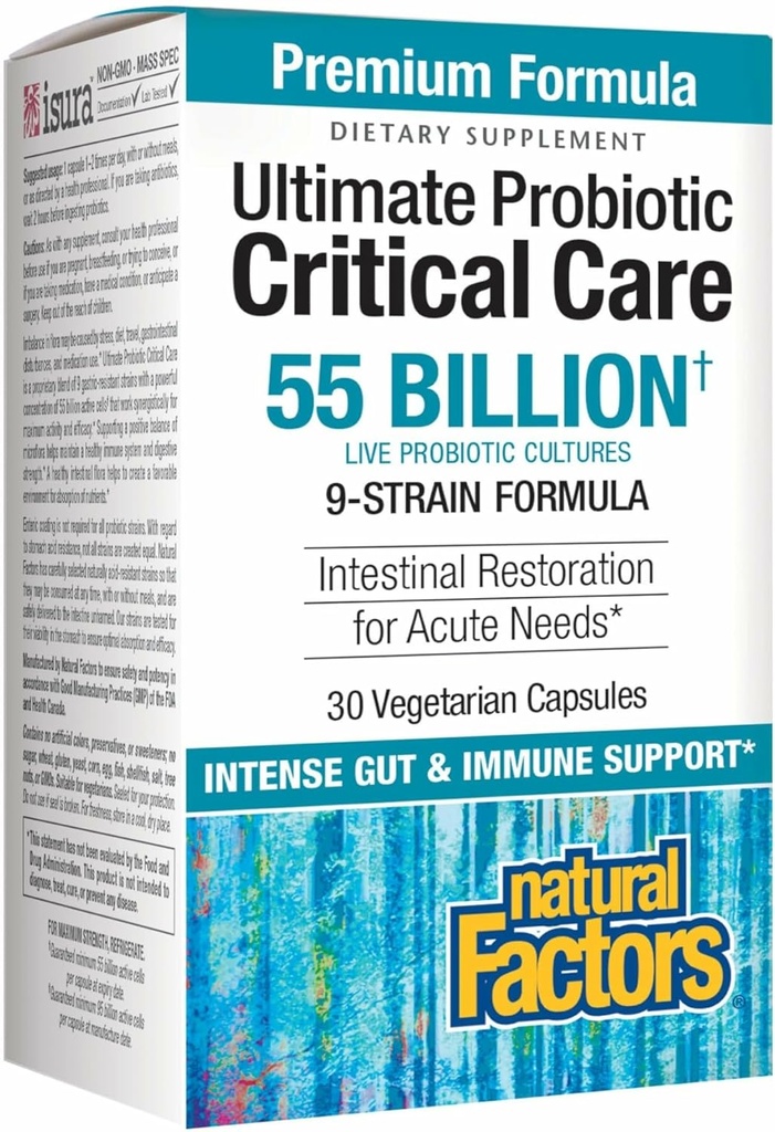 Natural Factors Ultimate Probiotic Critical Care, Supports Intestinal Restoration, 9 Strains, 55 Billion CFU