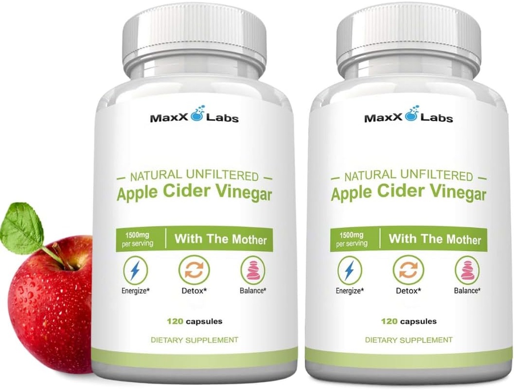 母、1500mg ACVの丸薬が付いている未加工Appleのサイダーの酢のカプセル - ブーストエネルギー、女性及び人のためのサポート免除及び重量管理 - 2のパック