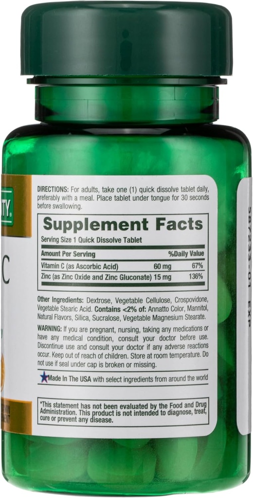 Nature's Bounty、ビタミンC +亜鉛、免疫健康、ビタミンサプリメント、60 mg、60錠(パッケージ2)