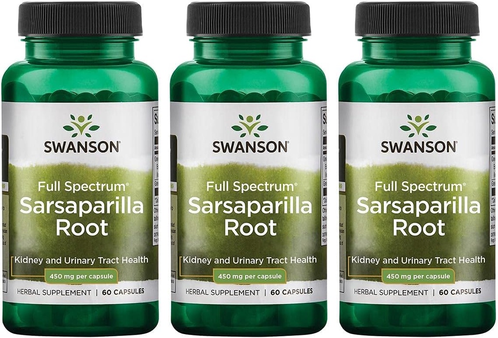 Swanson Sarsaparilla Root-Traditional Herbal Supplement 皮膚の健康、尿路&腎臓サポートナチュラルフォーミュラ支持全体的な健康とウェルネス-(60カプセル、450mg各) 3パック
