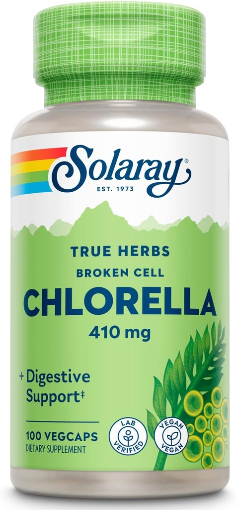 SOLARAY Broken Cell 410 mg | Nutrient-Rich Superfood w/Naturally は、タンパク質、ビタミン、ミネラル、クロロフィルを占有 | 非GMO | 100 VegCaps