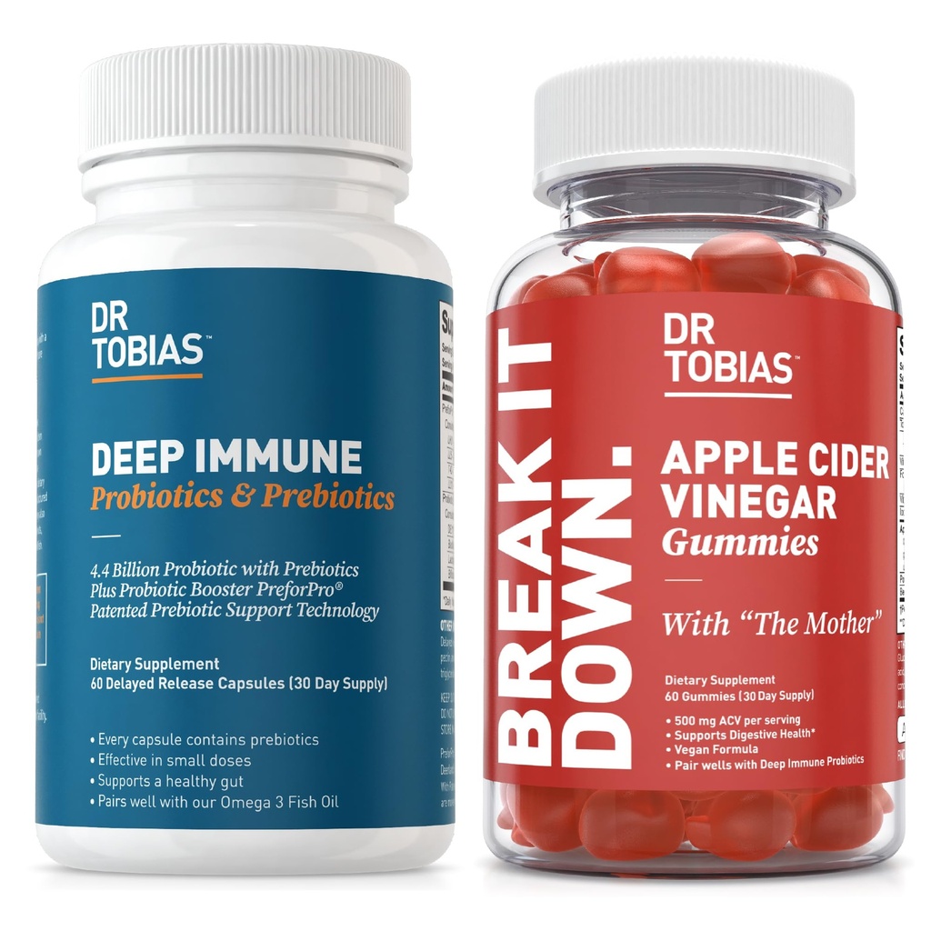 Dr. Tobias Deep Immune Probiotics & PrebioticsとApple Cider Vinegar Gummies、Digestive Health、Gut Immune Function、Cleanse & Detox for Men & Women with 4.4のディジェティブヘルス、Gut Immune Function、Cleanse & Detoxをサポート。 Billion CFU と 母