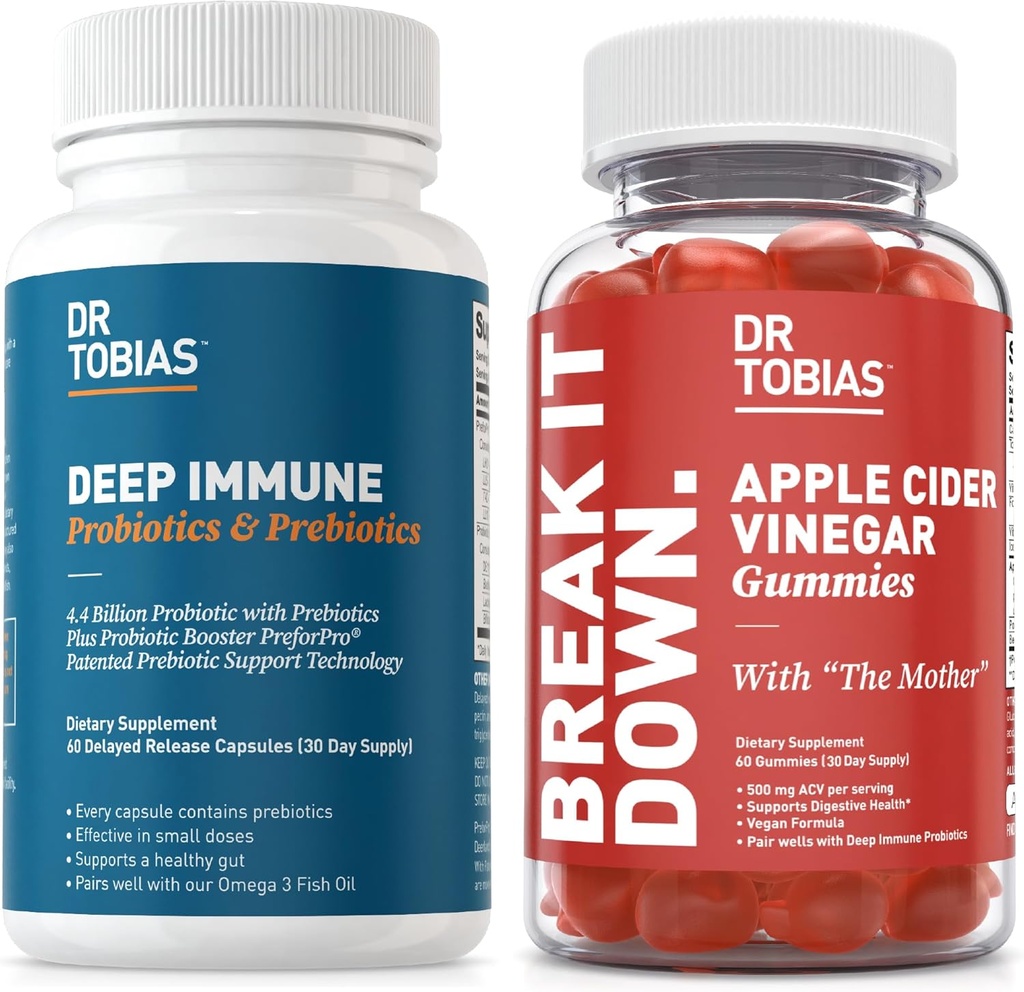 Dr. Tobias Deep Immune Probiotics & PrebioticsとApple Cider Vinegar Gummies、Digestive Health、Gut Immune Function、Cleanse & Detox for Men & Women with 4.4のディジェティブヘルス、Gut Immune Function、Cleanse & Detoxをサポート。 Billion CFU と 母