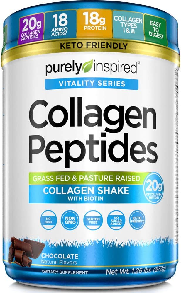 Purely Inspired Collagen Peptides Powder | Collagen Protein Supplements for Women and Men with Biotin | Keto Friendly & Non-GMO | Chocolate, 1.26 lbs (23 Servings)