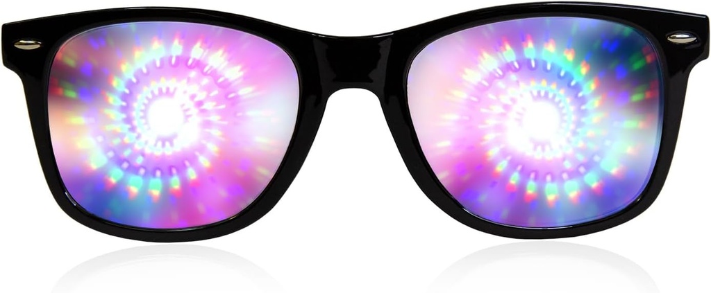 GloFXの黒いフレームの螺線形の回折ガラス–レーザーはHypnoticの螺線形ライト効果のために、適用範囲が広く及び上げ及び祝祭のための耐久エッチングしました