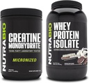 NutraBioクレアチンモノハイドレート、非風味、500gとWheyプロテインアイソレート、アイスクリームクッキードリーム、サプリメントバンドル - 筋肉エネルギー、リーン筋肉の成長、回復、および強さ