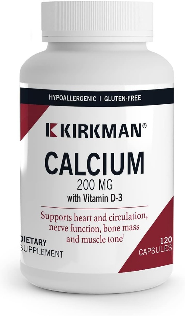 Kirkmanの最も純粋なカルシウム200 mg - Hypoallergenic 120ベジタリアンカプセル - グルテンフリーとカゼイン無料