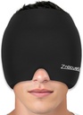 ZNÖCUETÖDの片頭痛の救助の帽子の帽子の帽子の帽子の帽子の帽子の帽子の帽子の帽子の帽子のフル ヘッドのアイス パックの覆いの冷却のゲルのアイス豆の熱い/冷たい圧縮の帽子のためのSinus、圧力、掛かる頭痛の痛みの軽減-再使用可能な人の女性、黒、サイズM