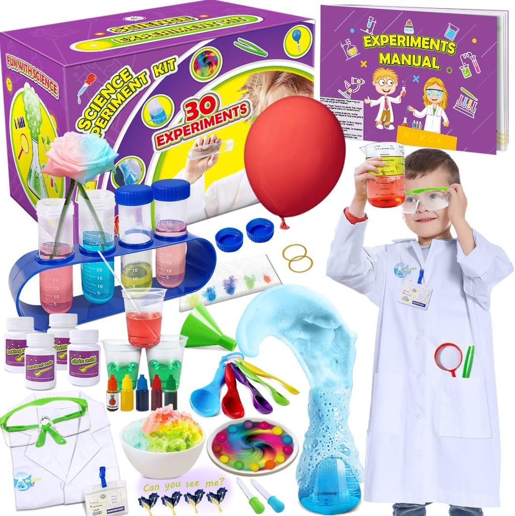 UNGLINGA 30実験ラボコートで子供のための科学キット, 化学セットSTEMは男の子のための誕生日ギフトをおもちゃ, 科学者の衣装ロールプレイツール教育学習セット