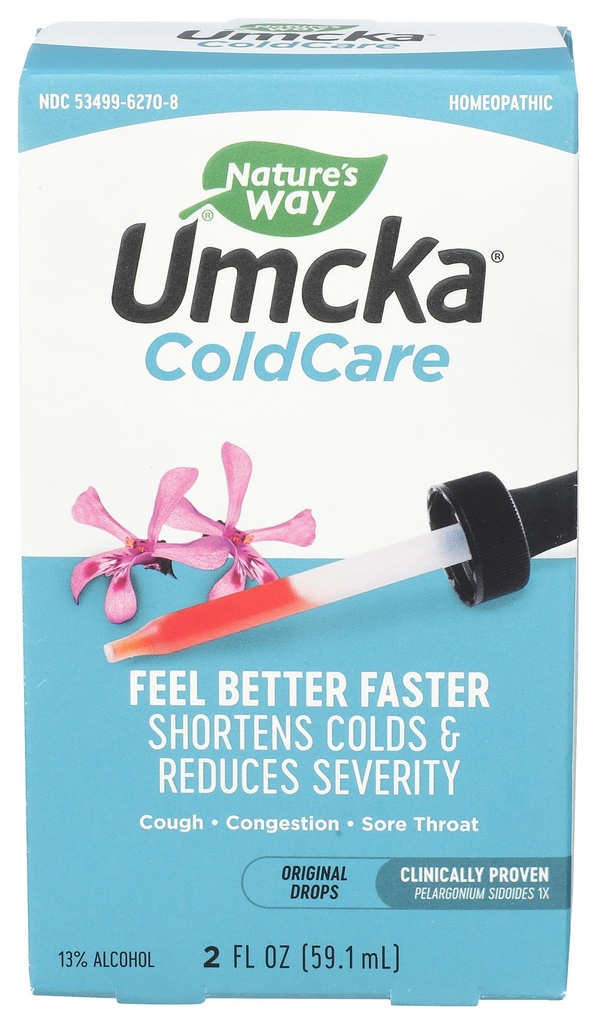 Nature's Way Umcka ColdCare Homeopathic, Shortens Colds, Sore Throat, Cough, Congestion, Phenylephrine Free, Non-Drowsy, 2 Fl. Oz. Drops, Phenylephrine Free, Non-Drowsy, 2 Fl. Oz. Drops