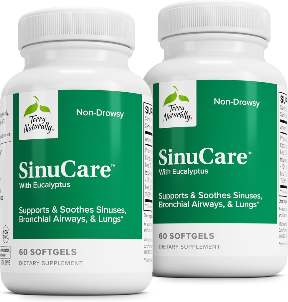 Terry Naturally SinuCare - ブロニカルウェルネスサポートサプリメント - ヘルシーSinus Aid - 健康な肺をサポートする栄養補助食品 - 60 Softgels(2パック)