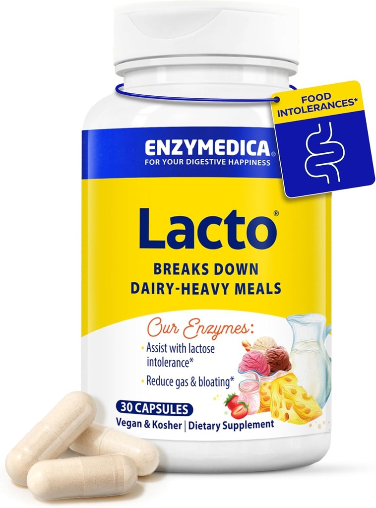 Enzymedica Lacto, 乳製品サポートのための高度なLactaseの丸薬, ラクトースを破壊するのに役立ちます, ケースイン & 脂肪, 乳製品救済の丸薬, ビーガン, 30 カプセル