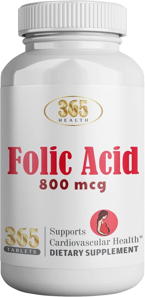 365 健康の葉酸 800mcg (0.8mg) ビタミン B9-365 タブレット 私は心血管、エッセンシャル プレナタル ・ ポストナタル ビタミン、非 GMO およびビーガンを支えます