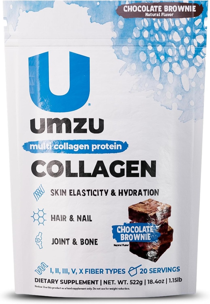 UMZU ZuCollagen Hydrolyzed Protein Powder | 5 Collagen Peptide Types for Healthy Hair, Skin, Nails, Joints & Gut | Low Calorie, High Protein (20g Protein per Serving | Chocolate)