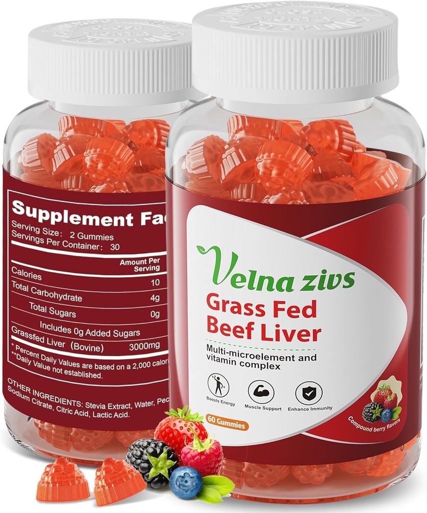 Grass Fed Beef Liver Gummies, Organic Grassfed Beef Liver Supplements for Women, Boost Energy and Immunity, Non-GMO, Gluten Free, 60 Counts