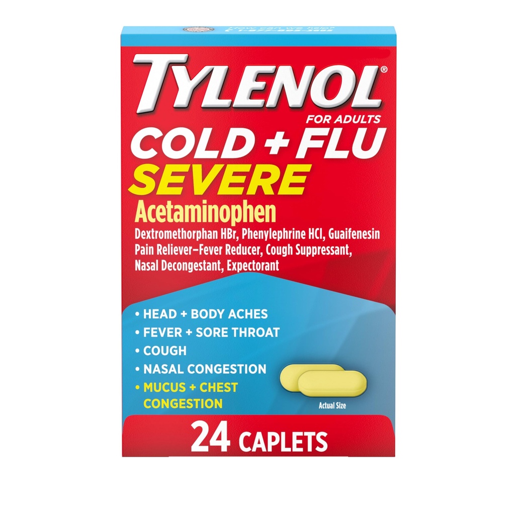 Tylenol 風邪 + ファーバー、痛み、咳、混雑、24 ct のためのフル サービエの薬の小口。