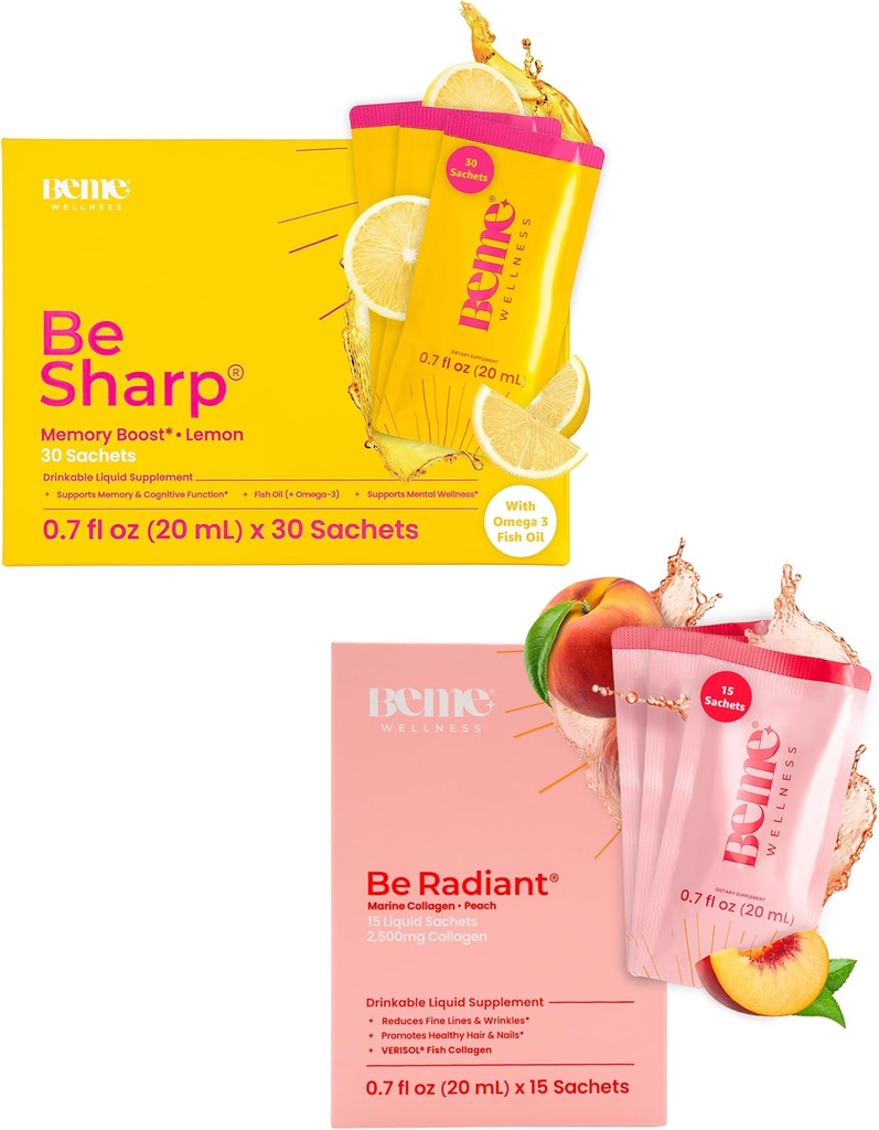 BeMe BeSharp&BeRadiant Peach Bundle - 液体オメガ3&液体コラーゲンドリンクサプリメント