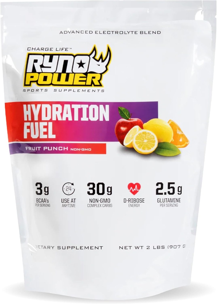Ryno の電力の水和の燃料の電解物の飲み物の組合せ 2lb (20 のサービング) 'フルーツの穿孔器' - 高度の電解物の方式 + BCAA's - グルテンフリーグルテン - 持続的なエネルギーおよび筋肉回復