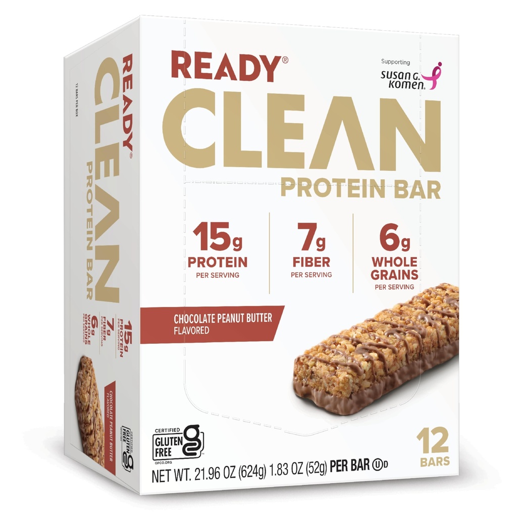 Ready® タンパク質バー - 15g 乳液タンパク質、オールナチュラル成分、リーンマッスルと回復をサポート、人工甘味料なし - チョコレートピーナッツバター、12パック